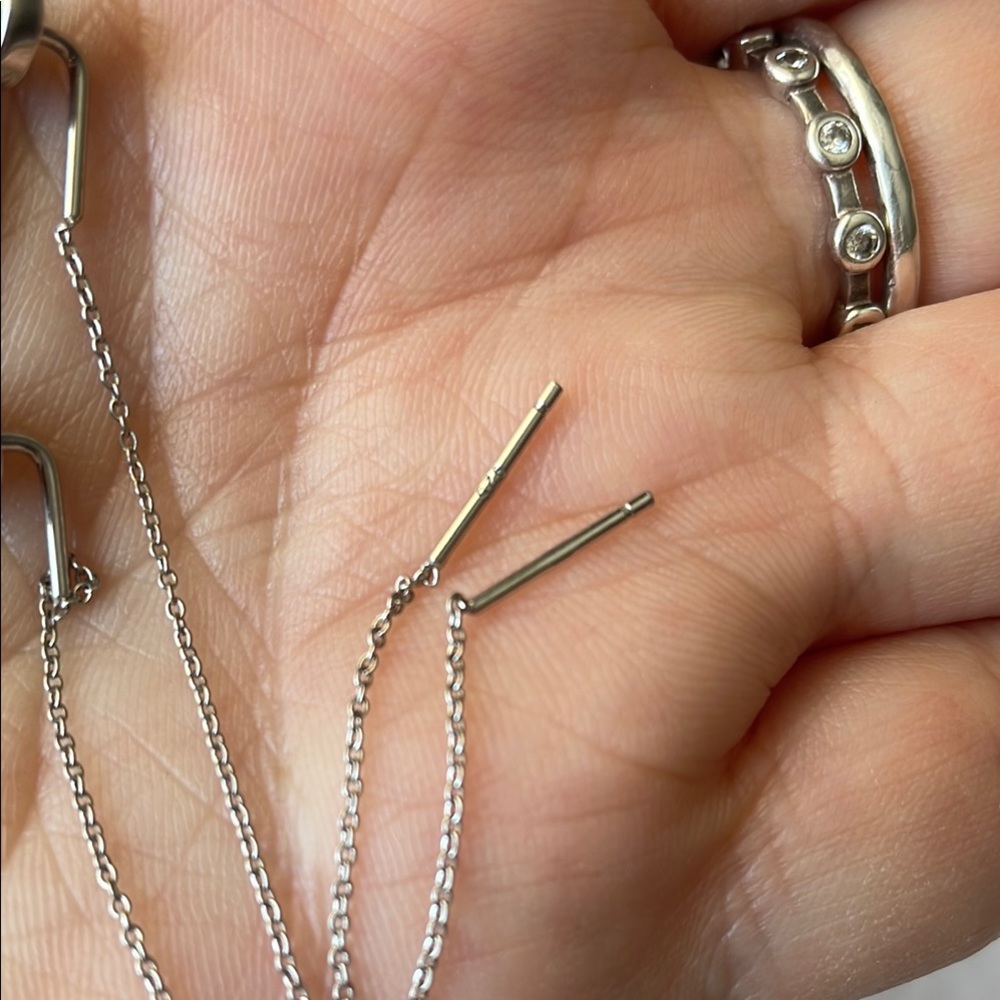 Threader Sterling Silver Created Opal Circle Long… - image 3